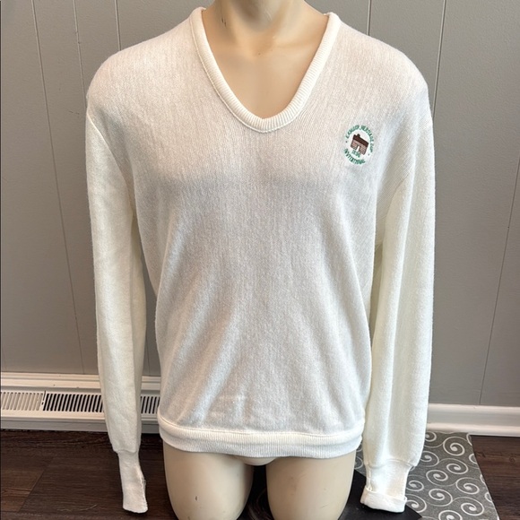 Z Vintage IZOD V-Neck Sweater in Cream Embroidered Logo - Picture 1 of 7